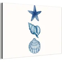 MuchoWow Aluminium schilderij 180x120 cm - Wanddecoratie metaal - Zeester - Schelpen - Blauw - Metalen muurdecoratie woonkamer - Decoratie industrieel - Foto op dibond - Industriële accessoires slaapkamer
