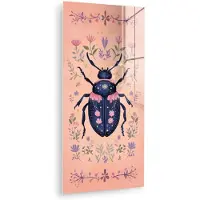 MuchoWow Glasschilderij 40x80 cm - Schilderij acrylglas - Kever - Donkerblauw - Bloemen - Sierlijk - Foto op glas - Muurdecoratie woonkamer - Wanddecoratie slaapkamer - Schilderijen
