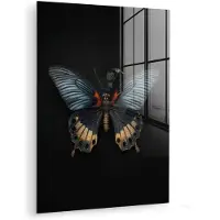 MuchoWow Glasschilderij 60x80 cm - Schilderij acrylglas - Vlinder - Metaalachtig - Geometrisch patroon - Foto op glas - Muurdecoratie woonkamer - Wanddecoratie slaapkamer - Schilderijen
