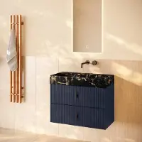 Muebles Murcia badmeubel ribbelfront 80cm marine blauw met Portoro Gold wastafel zonder kraangat
