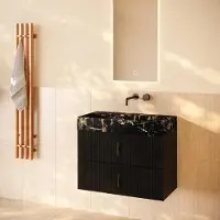 Muebles Murcia badmeubel ribbelfront 80cm zwart mat met Portoro Gold wastafel zonder kraangat