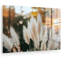 MuchoWow Glasschilderij 150x100 cm - Schilderij acrylglas - Pampasgras - Pluimen - Sierlijk - Foto op glas - Muurdecoratie woonkamer - Wanddecoratie slaapkamer - Schilderijen
