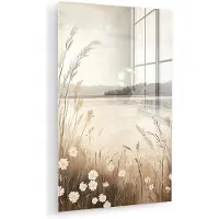 MuchoWow Glasschilderij 60x90 cm - Schilderij acrylglas - Meer - Water - Natuur - Beige - Foto op glas - Muurdecoratie woonkamer - Wanddecoratie slaapkamer - Schilderijen