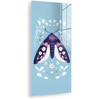 MuchoWow Glasschilderij 40x80 cm - Schilderij acrylglas - Bladeren - Wit - Vlinder - Insect - Foto op glas - Muurdecoratie woonkamer - Wanddecoratie slaapkamer - Schilderijen