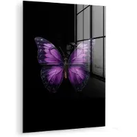 MuchoWow Glasschilderij 60x80 cm - Schilderij acrylglas - Vlinder - Paars - Levendig - Foto op glas - Muurdecoratie woonkamer - Wanddecoratie slaapkamer - Schilderijen