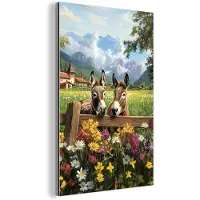 MuchoWow Aluminium schilderij 60x90 cm - Wanddecoratie metaal - Ezels - Bloemen - Zomers - Metalen muurdecoratie woonkamer - Decoratie industrieel - Foto op dibond - Industriële accessoires slaapkamer