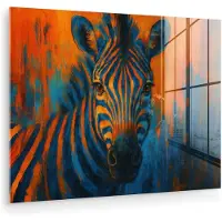 MuchoWow Glasschilderij 120x90 cm - Schilderij acrylglas - Zebra - Abstract - Blauw - Foto op glas - Muurdecoratie woonkamer - Wanddecoratie slaapkamer - Schilderijen