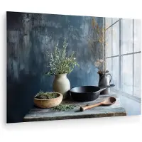 MuchoWow Glasschilderij 180x120 cm - Schilderij acrylglas - Pan - Kruiden - Schilderachtig - Foto op glas - Muurdecoratie woonkamer - Wanddecoratie slaapkamer - Schilderijen