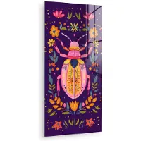 MuchoWow Glasschilderij 40x80 cm - Schilderij acrylglas - Kever - Felgekleurd - Bloemen - Bladeren - Foto op glas - Muurdecoratie woonkamer - Wanddecoratie slaapkamer - Schilderijen