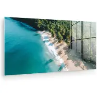 MuchoWow Glasschilderij 160x80 cm - Schilderij acrylglas - Tropisch - Strand - Water - Palmbomen - Foto op glas - Muurdecoratie woonkamer - Wanddecoratie slaapkamer - Schilderijen