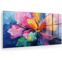 MuchoWow Glasschilderij 120x60 cm - Schilderij acrylglas - Bloemexplosie - Veelkleurig - Bewegend - Foto op glas - Muurdecoratie woonkamer - Wanddecoratie slaapkamer - Schilderijen