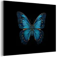 MuchoWow Aluminium schilderij 120x90 cm - Wanddecoratie metaal - Vlinder - Blauw - Contrast - Metalen muurdecoratie woonkamer - Decoratie industrieel - Foto op dibond - Industriële accessoires slaapkamer