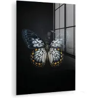 MuchoWow Glasschilderij 30x40 cm - Schilderij acrylglas - Vlinder - Monochroom - Balans - Foto op glas - Muurdecoratie woonkamer - Wanddecoratie slaapkamer - Schilderijen