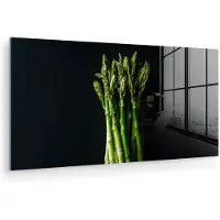 MuchoWow Glasschilderij 40x20 cm - Schilderij acrylglas - Asperges - Felgroen - Foto op glas - Muurdecoratie woonkamer - Wanddecoratie slaapkamer - Schilderijen