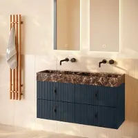 Muebles Murcia badmeubel ribbelfront 120cm marine blauw met Dark Emperador wastafel zonder kraangaten