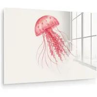 MuchoWow Glasschilderij 90x60 cm - Schilderij acrylglas - Kwal - Tentakels - Roze - Foto op glas - Muurdecoratie woonkamer - Wanddecoratie slaapkamer - Schilderijen
