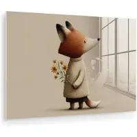 MuchoWow Glasschilderij 180x120 cm - Schilderij acrylglas - Vos - Gele bloemen - Minimalistisch - Foto op glas - Muurdecoratie woonkamer - Wanddecoratie slaapkamer - Schilderijen