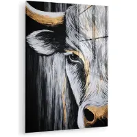 MuchoWow Glasschilderij 120x160 cm - Schilderij acrylglas - Stier - Hoorns - Snuit - Goud - Foto op glas - Muurdecoratie woonkamer - Wanddecoratie slaapkamer - Schilderijen