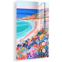 MuchoWow Glasschilderij 120x180 cm - Schilderij acrylglas - Bloemenweide - Zee - Zomers - Foto op glas - Muurdecoratie woonkamer - Wanddecoratie slaapkamer - Schilderijen