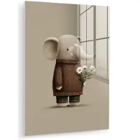 MuchoWow Glasschilderij 60x80 cm - Schilderij acrylglas - Olifant - Witte bloemen - Kindvriendelijk - Foto op glas - Muurdecoratie woonkamer - Wanddecoratie slaapkamer - Schilderijen