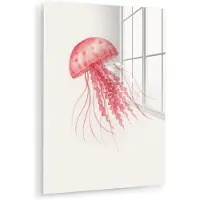 MuchoWow Glasschilderij 30x40 cm - Schilderij acrylglas - Kwal - Tentakels - Roze - Foto op glas - Muurdecoratie woonkamer - Wanddecoratie slaapkamer - Schilderijen
