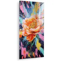 MuchoWow Glasschilderij 40x80 cm - Schilderij acrylglas - Bloemexplosie - Felle spatten - Dynamisch - Foto op glas - Muurdecoratie woonkamer - Wanddecoratie slaapkamer - Schilderijen