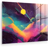 MuchoWow Glasschilderij 120x90 cm - Schilderij acrylglas - Sterren - Bergen - Kleurrijk - Foto op glas - Muurdecoratie woonkamer - Wanddecoratie slaapkamer - Schilderijen