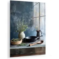 MuchoWow Glasschilderij 120x160 cm - Schilderij acrylglas - Pan - Kruiden - Schilderachtig - Foto op glas - Muurdecoratie woonkamer - Wanddecoratie slaapkamer - Schilderijen