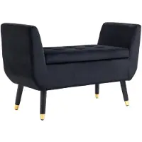 Merax Zitbank met Opbergruimte – Zwart – 107x42x65 cm – Fluwelen Bank met Armleuningen – Luxe Vintage Design – Halbank of Bedbank