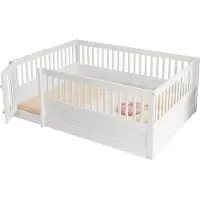 Merax Kinderbed 140x200 cm - Houten Bedframe met Hekwerk en Deur - Wit