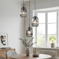LumenXL Design hanglamp Isara met geribbeld rookglas, 3-lichts