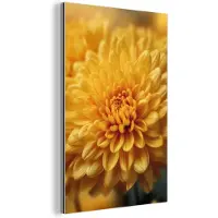 MuchoWow Aluminium schilderij 60x90 cm - Wanddecoratie metaal - Geel - Chrysant - Zachtheid - Metalen muurdecoratie woonkamer - Decoratie industrieel - Foto op dibond - Industriële accessoires slaapkamer