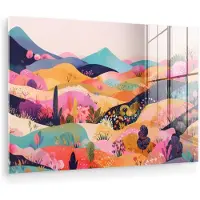 MuchoWow Glasschilderij 150x100 cm - Schilderij acrylglas - Golvende heuvels - Abstracte planten - Dromerig - Foto op glas - Muurdecoratie woonkamer - Wanddecoratie slaapkamer - Schilderijen