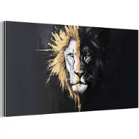 MuchoWow Aluminium schilderij 40x20 cm - Wanddecoratie metaal - Leeuw - Gesplitst - Zwart - Lijn - Metalen muurdecoratie woonkamer - Decoratie industrieel - Foto op dibond - Industriële accessoires slaapkamer