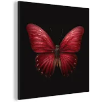 MuchoWow Aluminium schilderij 20x20 cm - Wanddecoratie metaal - Vlinder - Rood - Minimalistisch - Metalen muurdecoratie woonkamer - Decoratie industrieel - Foto op dibond - Industriële accessoires slaapkamer