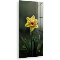 MuchoWow Glasschilderij 80x160 cm - Schilderij acrylglas - Bloem - Narcis - Gras - Geel - Foto op glas - Muurdecoratie woonkamer - Wanddecoratie slaapkamer - Schilderijen