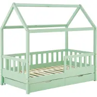 Juskys – Marli Kinderbed & Huisbed Met Bedladen – 90 x 200 cm – Voorzien Van Uitvalbeveiliging En Lattenbodem – Voor Jongens En Meisjes – Mint Grenenhout