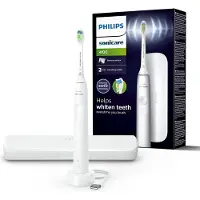 Philips Sonicare 4100 - elektrische tandenborstel voor volwassenen met 1 x Philips W2 Optimal White-opzetborstel in wit, slanke reisetui en USB-oplader (model HX3683/33)