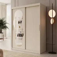 Meubella - Kledingkast Ulysses - Beige - 150 cm - Met spiegel