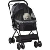 PawHut Hundebuggy Hundewagen Buggy für kleine Hunde und Katzen Haustierwagen Pet Stroller Katzenbuggy Oxford Schwarz 76,5 x 52 x 95 cm
