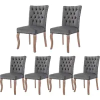 Merax Set van 6 Fluwelen Eetkamerstoelen - Luxe Grijze Stoelen met Massief Houten Poten en Elegante Deurklopper