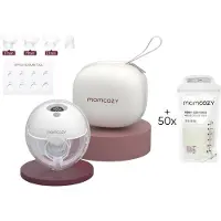 MOMCOZY M5 Handsfree Borstkolf - 1 stuk - Inclusief verschillende borstschild inserts - Met 50 bewaarzakjes voor moedermelk - Elektrisch - Grijs