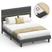 Vasagle Tweepersoonsbed met verstelbaar hoofdbord en stevig metalen frame, 140 x 200 cm