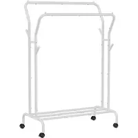 Songmics Kledingrek op wielen met 2 kledingroedes zwart, Wit