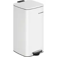 Songmics Keukenprullenbak met pedaal binnenemmer softclose en openhoudfunctie, Wolkenwit / 30 L