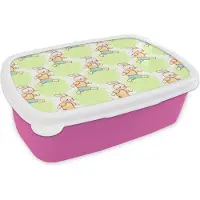 MuchoWow Broodtrommel Roze - Lunchbox - Brooddoos - Konijn - Patronen - Kinderen - Cartoon - 18x12x6 cm - Kinderen - Meisje