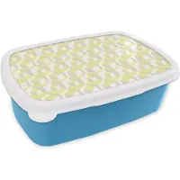 MuchoWow Broodtrommel Blauw - Lunchbox - Brooddoos - Blokken - Patronen - 3D - Geel - 18x12x6 cm - Kinderen - Jongen