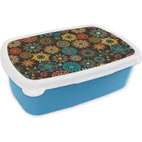 MuchoWow Broodtrommel Blauw - Lunchbox - Brooddoos - Bohemian - Vintage - Bloem - Flora - 18x12x6 cm - Kinderen - Jongen