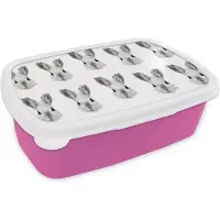 MuchoWow Broodtrommel Roze - Lunchbox - Brooddoos - Vintage - Konijnen - Patronen - 18x12x6 cm - Kinderen - Meisje