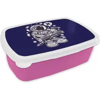 MuchoWow Broodtrommel Roze - Lunchbox - Brooddoos - DJ - Astronaut - Vintage - 18x12x6 cm - Kinderen - Meisje